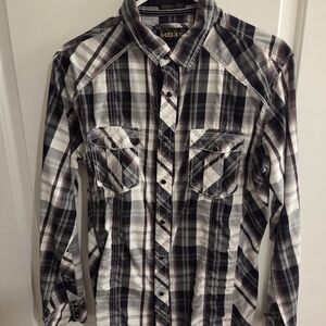 Helix Men's Checkered Button Down Shirt - Black, White, and Gray